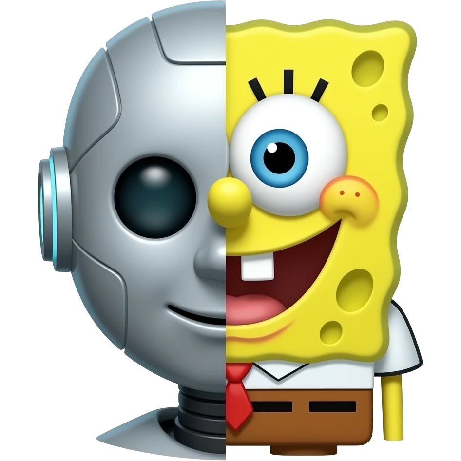 Um robô 🤖 com metade de Bob esponja normal 🧽 emoji