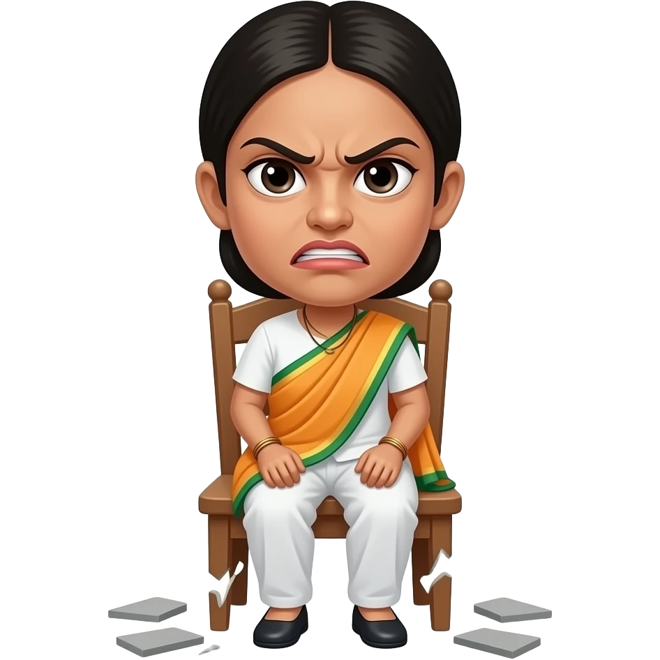Mamta Banerjee cartoon in angery face with broken chair emoji