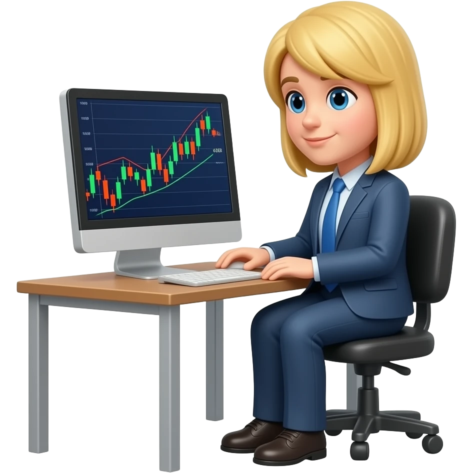 blonde stock trading sitting at a computer emoji