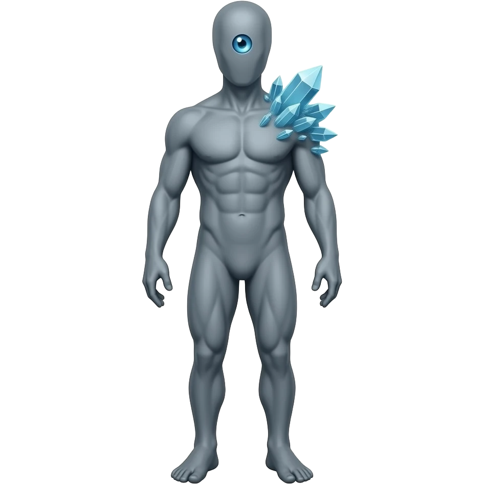 Weird Crystal humanoid thing with crystals growing on its back in glowing blue eyes with a gray body with a growing with no mouth with glowing blue eyes with a single blue glowing eye full body emoji