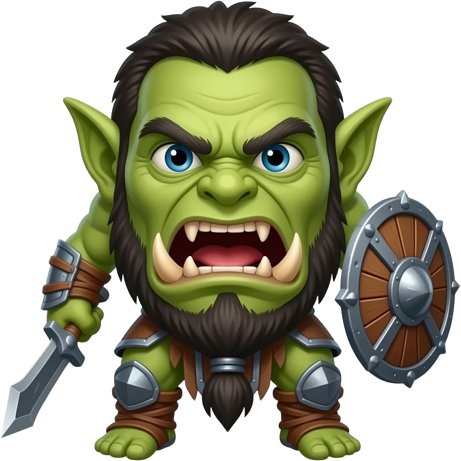 An green-skinned Orc War warrior, screaming in rage over a brother killed in combat emoji