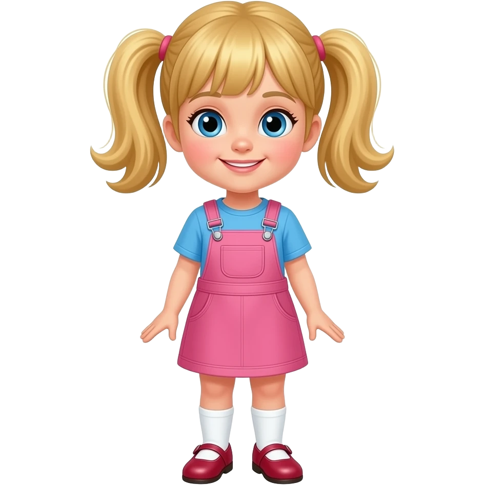 Little girl blonde hair with bangs in pigtails with flipped end blue ...