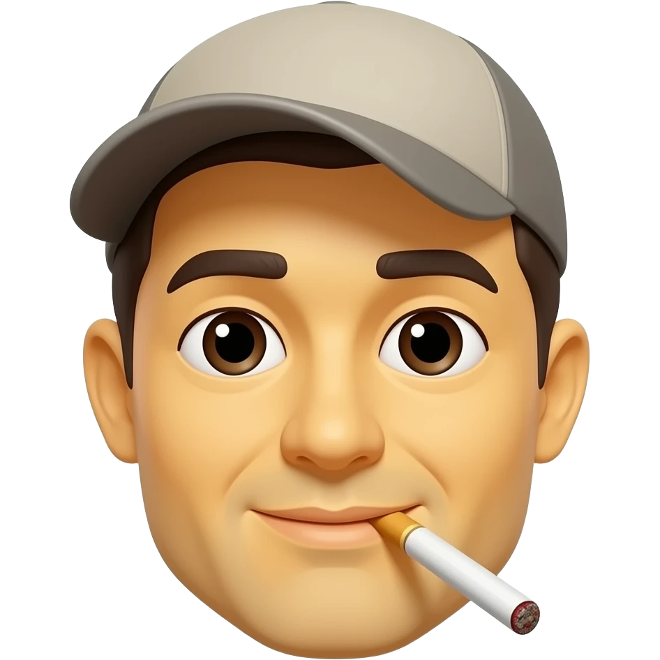 Uno con cigarro una gorra de lado con cara redonda y amarilla emoji