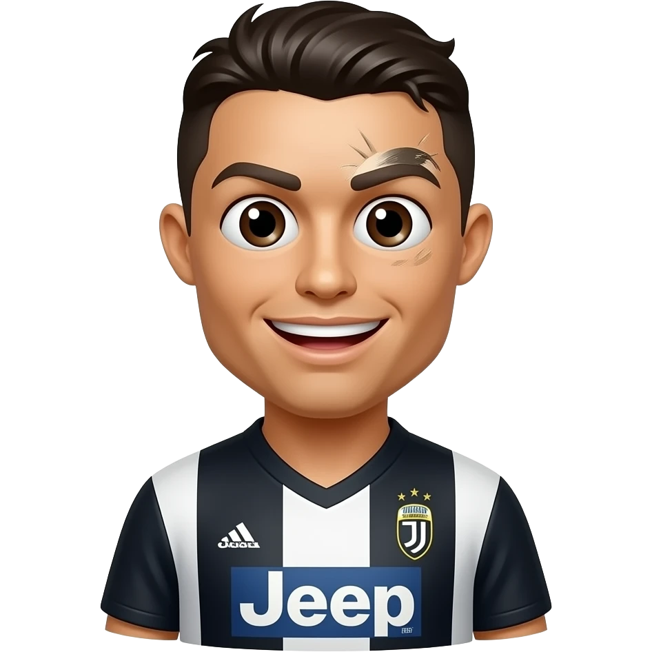 Top right Cristiano Ronaldo emoji, Juventus jersey, extra cartoon eye sticker above right eyebrow. emoji