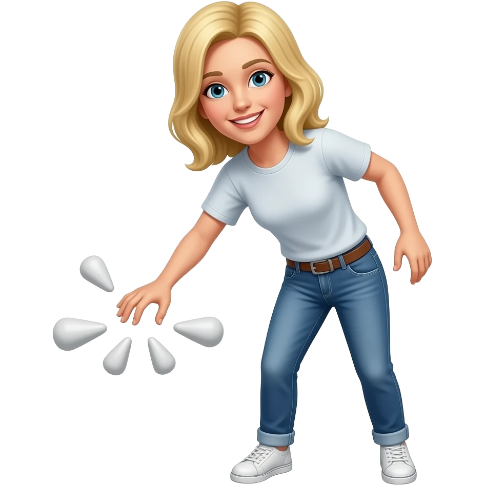white woman with blond hair grabbing something in front of her. Standing up full body emoji