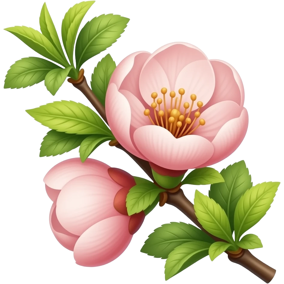 нарисуй цветение Chaenomeles japonica Maulei на ветке emoji
