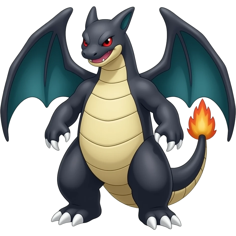 Shiny Dark Dusky Cool Hot Stylish Handsome Garchomp-Cynder-Salandit-Noivern-Renamon-Zoroark-Monster-Fakémon-fusion (full body) emoji
