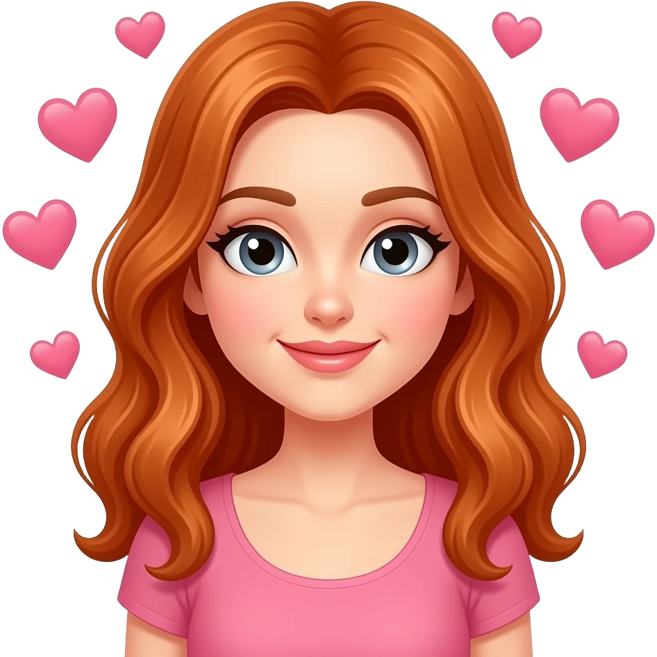 Mujer de cabello cobrizo enamorada con corazones emoji
