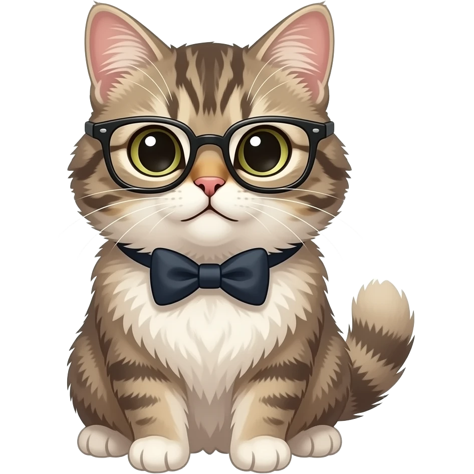 кот в очках пушистий с бантом emoji