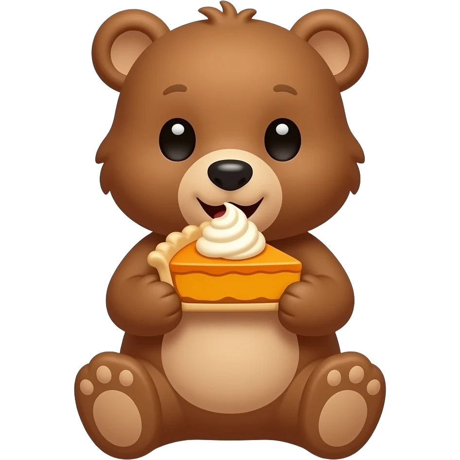 маленький медведь кушает кусок тыквенного пирога с кремом emoji