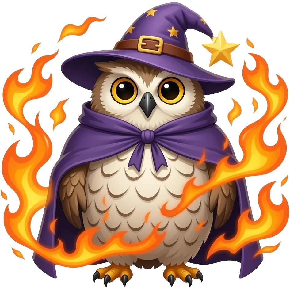 Fat owl fire wizard fire effects emoji