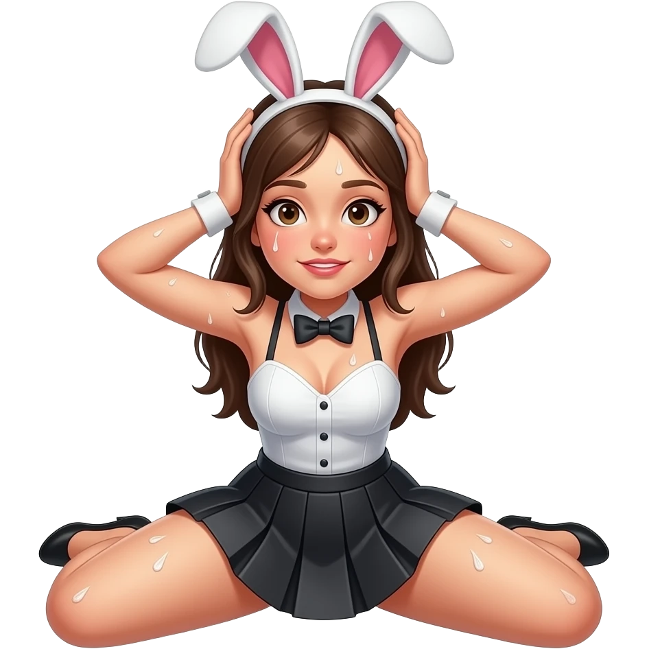 sweaty girl spreading her legs behind her ears wearing a short skirt bunny outfit emoji