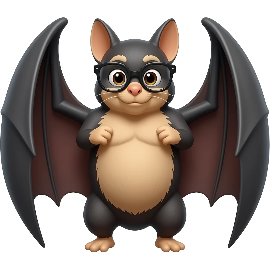 Create high-quality glossy emojis with a vibrant modern style.Make the emojis look premium, shiny, and eye-catching with bright highlights, smooth gradients, soft reflections, and glowing details.bat fly  glasses emoji emoji