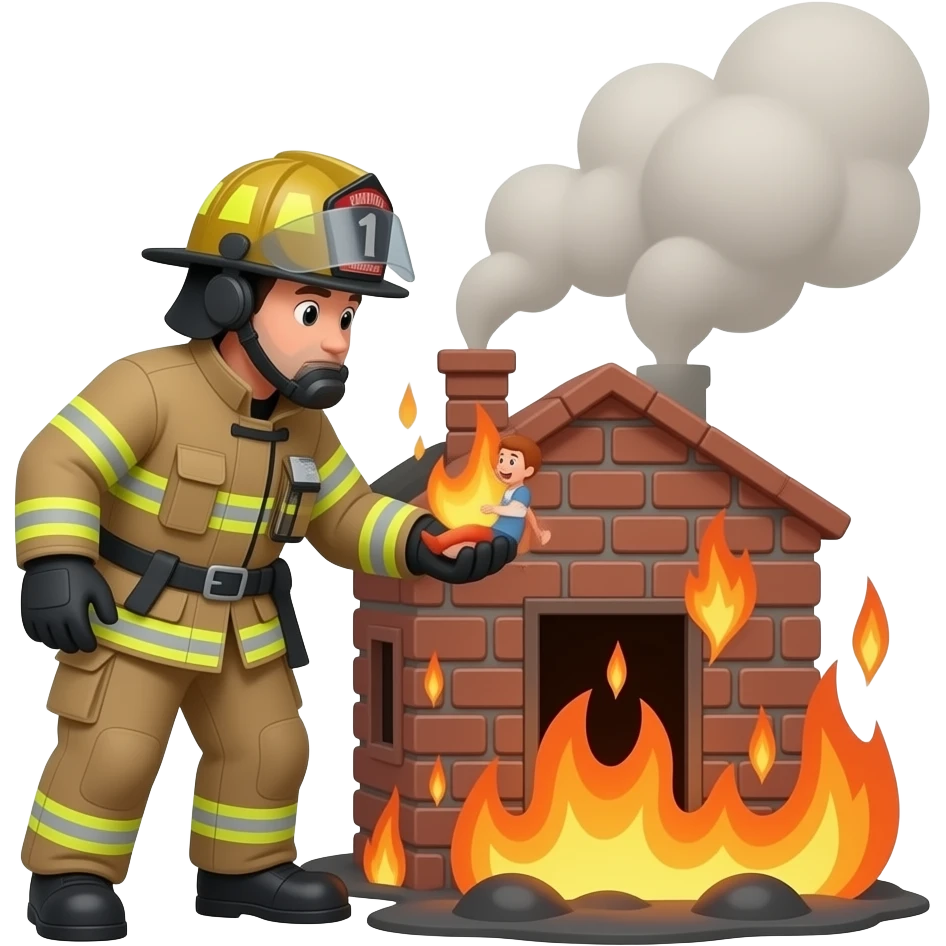 fire fighter saving a person in a burning building emoji