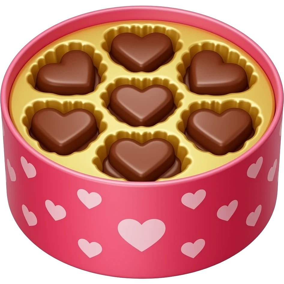 A valentine day circle box of chocolate open with chocolates inside emoji
