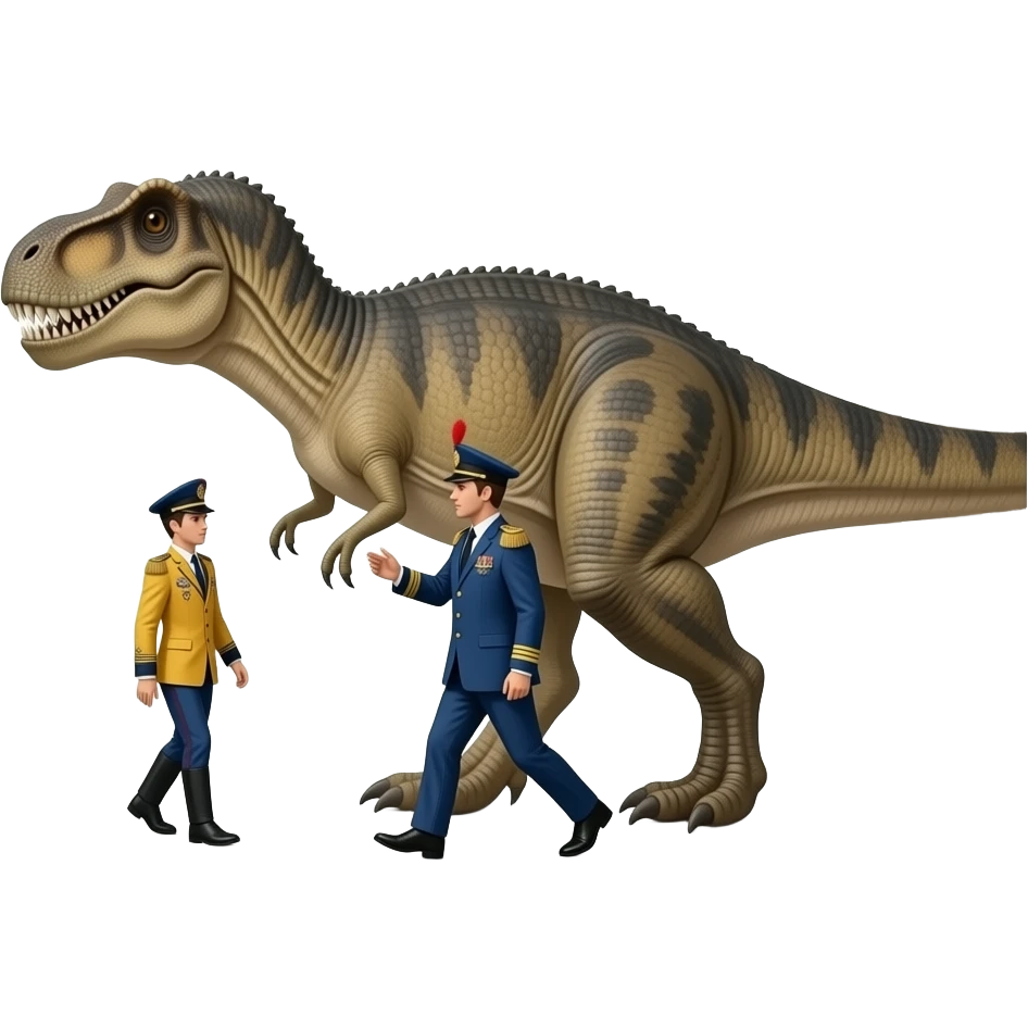 Dinosaur with luxury guards walking off a bank emoji