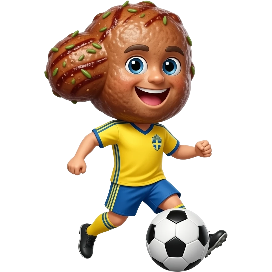 Jag vill att det ska vara 1️⃣ som ser ut som en köttbulle med grillkrydda på som spelar soccer och han har Sveriges landslagströja på sig gul och blå emoji