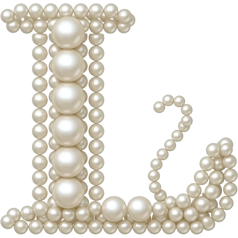The letter L in pearl with a whip emoji