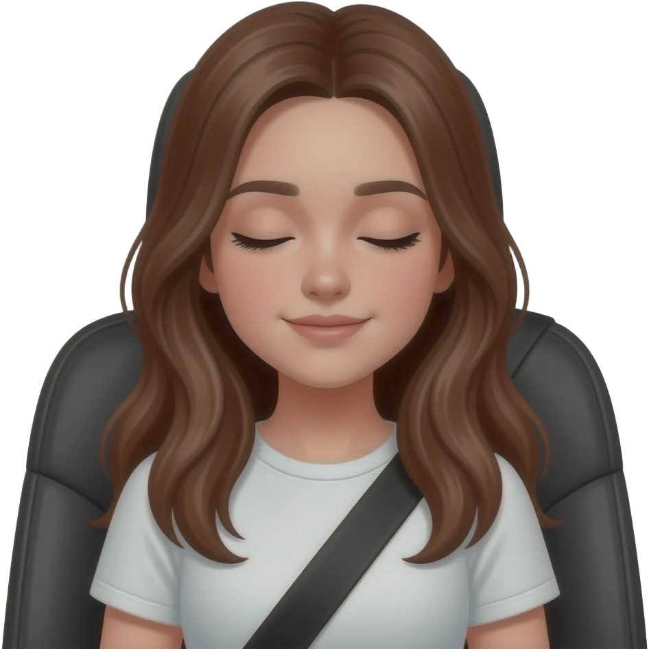 teen girl, long hair, in the back seat eyes closed emoji
