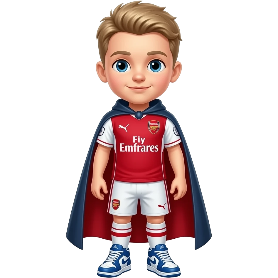 Air force 1 shoes and a cape backfront with arsenal kit light hair kid emoji