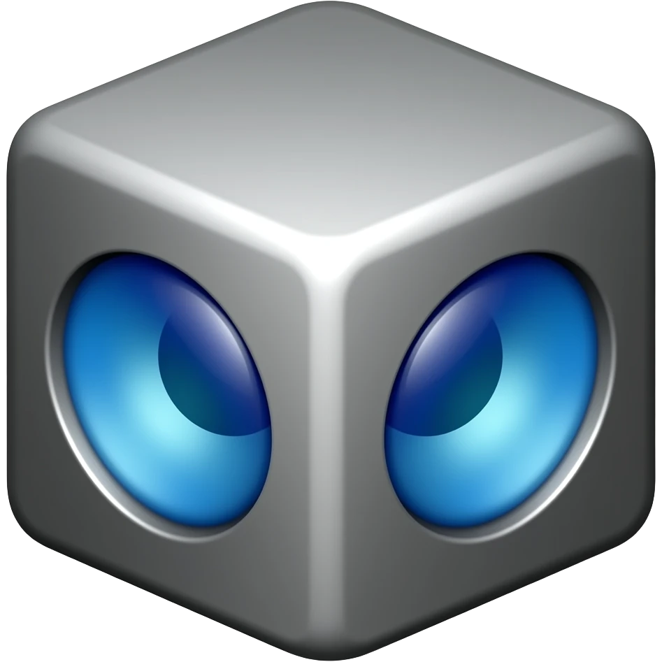 a futuristic wheeled cube with blue led eyes emoji