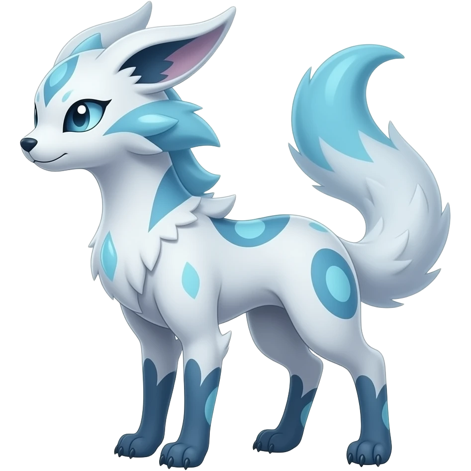 Slim thin lanky scrawny tall elegant oriental feral painted Asian Absol-Glaceon-Sylveon-fusion-hybrid-creature emoji