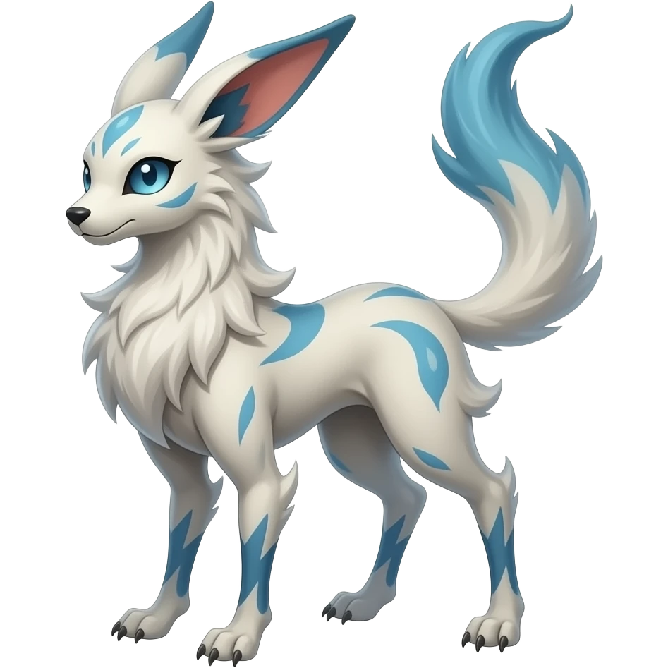 Slim thin lanky scrawny tall elegant oriental feral painted Asian Absol-Sylveon-fusion-hybrid-creature emoji