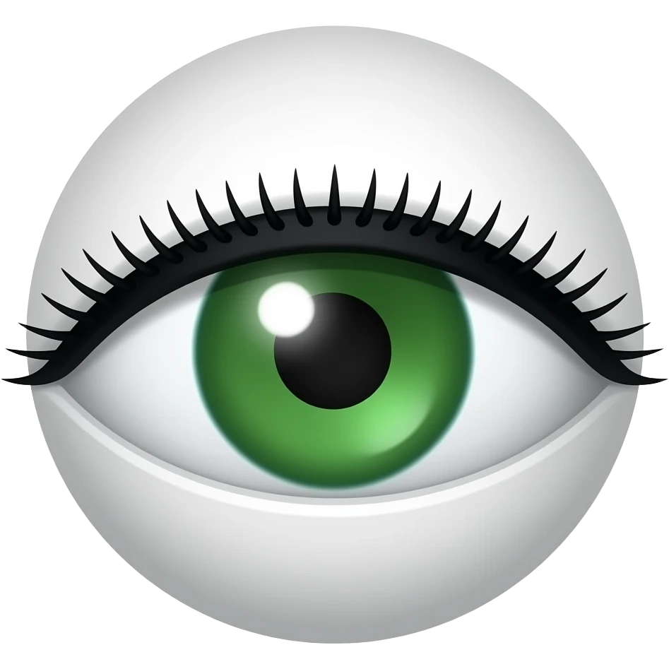 A single realistic human eye emoji, front facing, white sclera, green iris, dark pupil, subtle eyelashes, clean white background, flat vector style, no face, no body, isolated eye only emoji