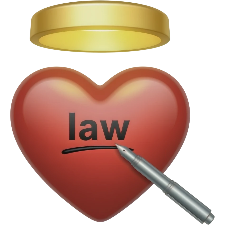 a glowing light floating above a heart with a pen writing the word law on the heart emoji