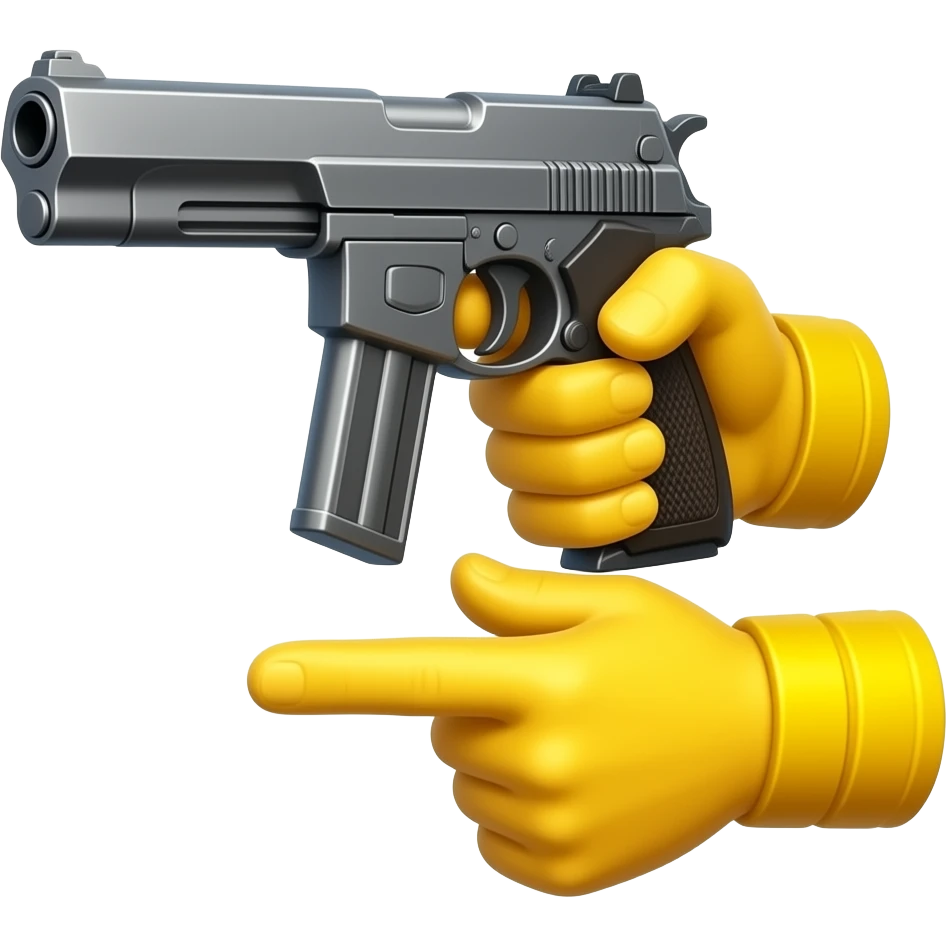 YELLOW HANDS aiming a BIG GUN , emoji style emoji