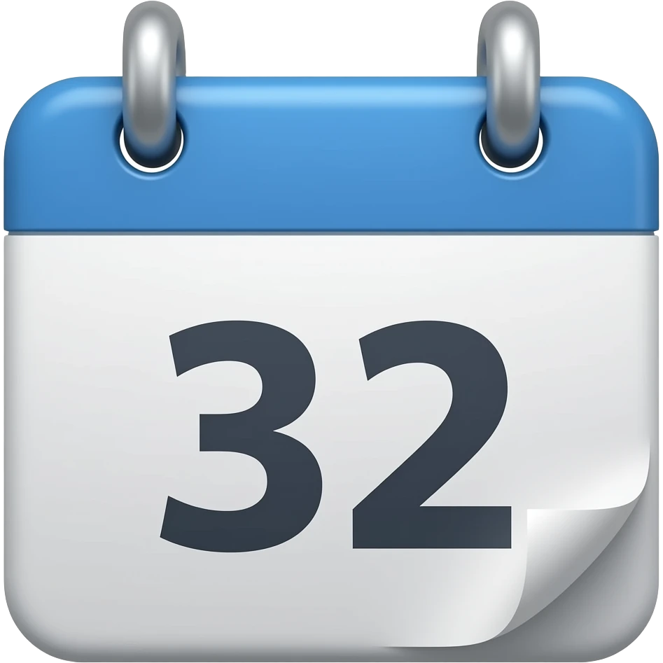 Create an emoji icon that depicts a calendar in a three-dimensional perspective. The icon should highlight one day, with a clear, easy-to-read number. Use colors for the design: Deep blue, Sky blue, Sky white, Coastal grey emoji