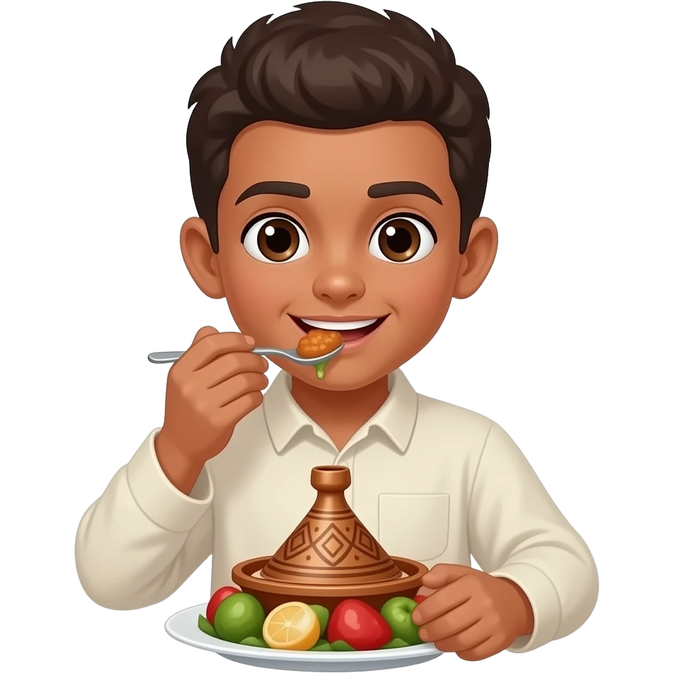 Un ragazzo con la pelle cappuccino che mangia tajine emoji