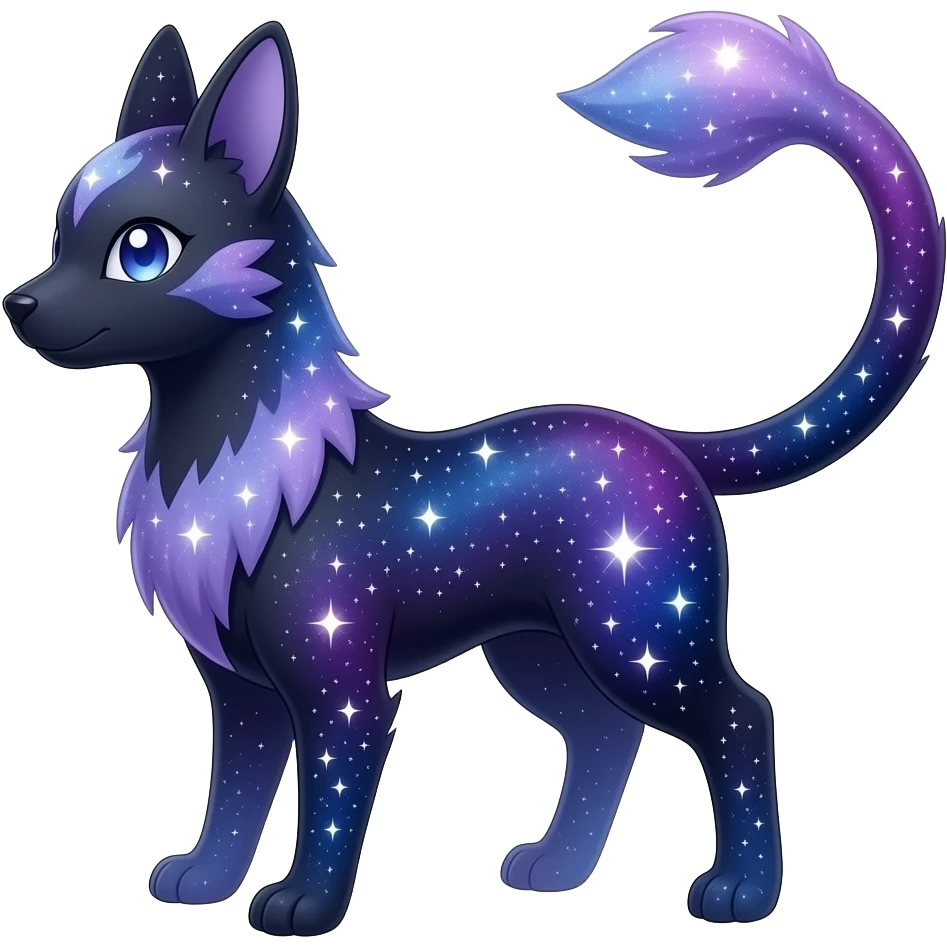 Sparkly starry glossy shiny stardust Nebulae purple-blue-black-gradients Zorua-Espeon-Sylveon-animal-hybrid-creature emoji