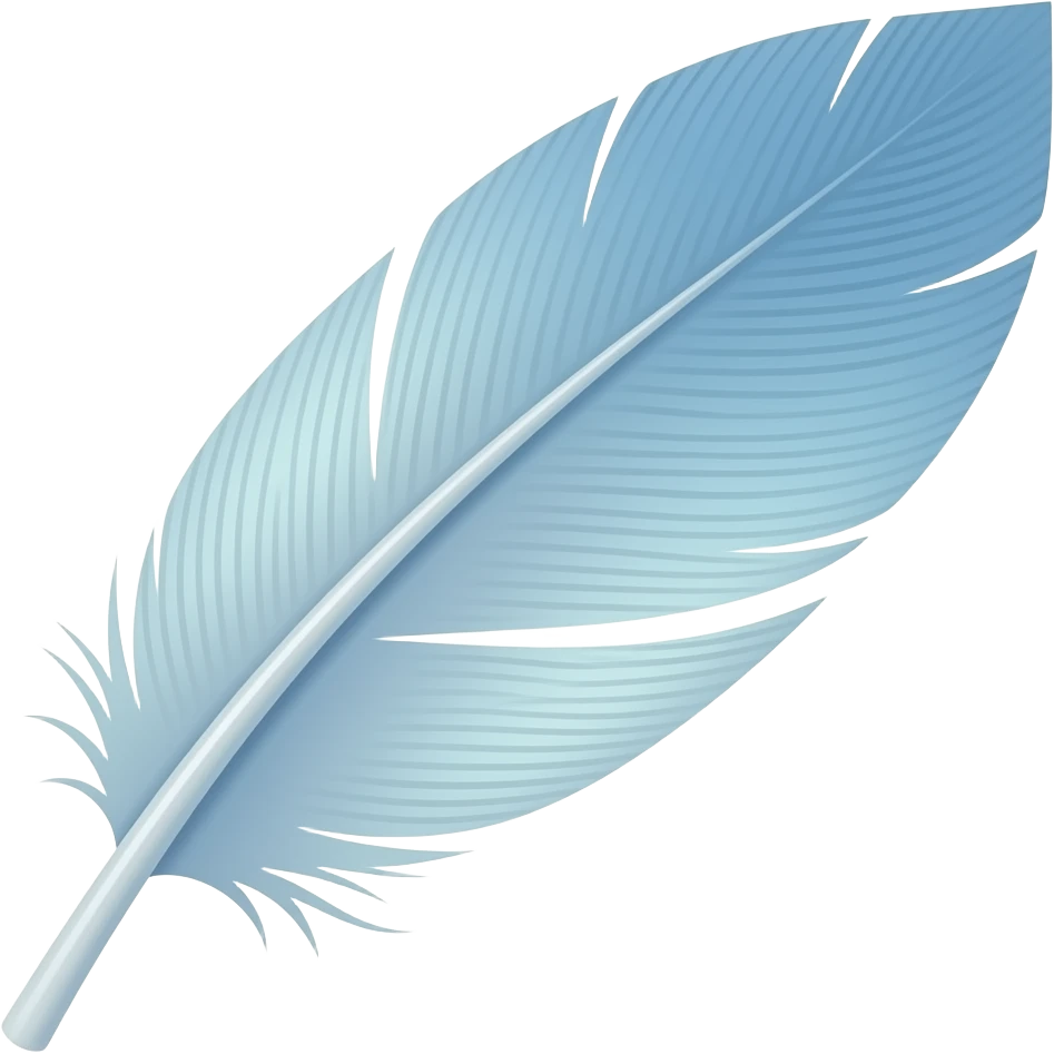 Very long very thin narrow slim pastel-sky-blue-gradient feather ...