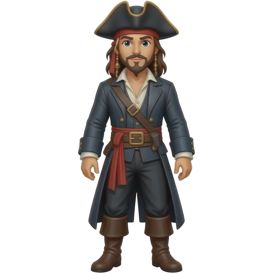 White Male pirate, fullbody, wearing dark gray attire emoji