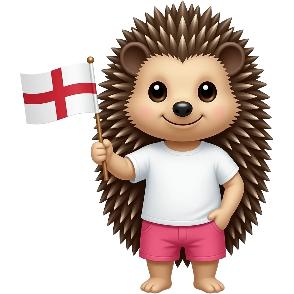 Hedgehog with pink shorts and white t-shirt and England flag emoji
