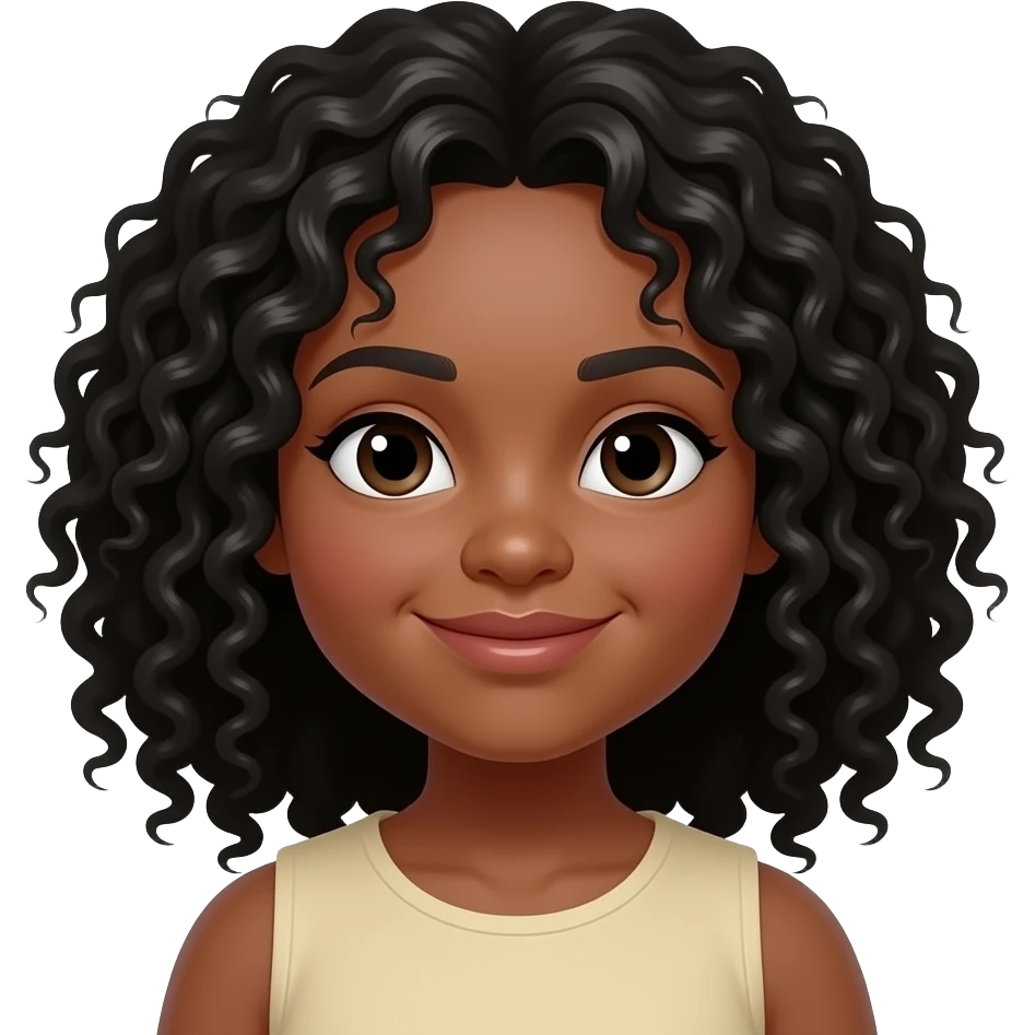 Brown slightly chubby girl with black curly hair emoji | AI Emoji Generator