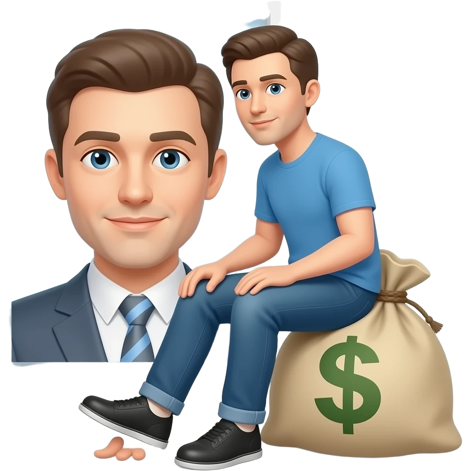 Waiting — sitting on money bag, foot tapping, clock behind emoji