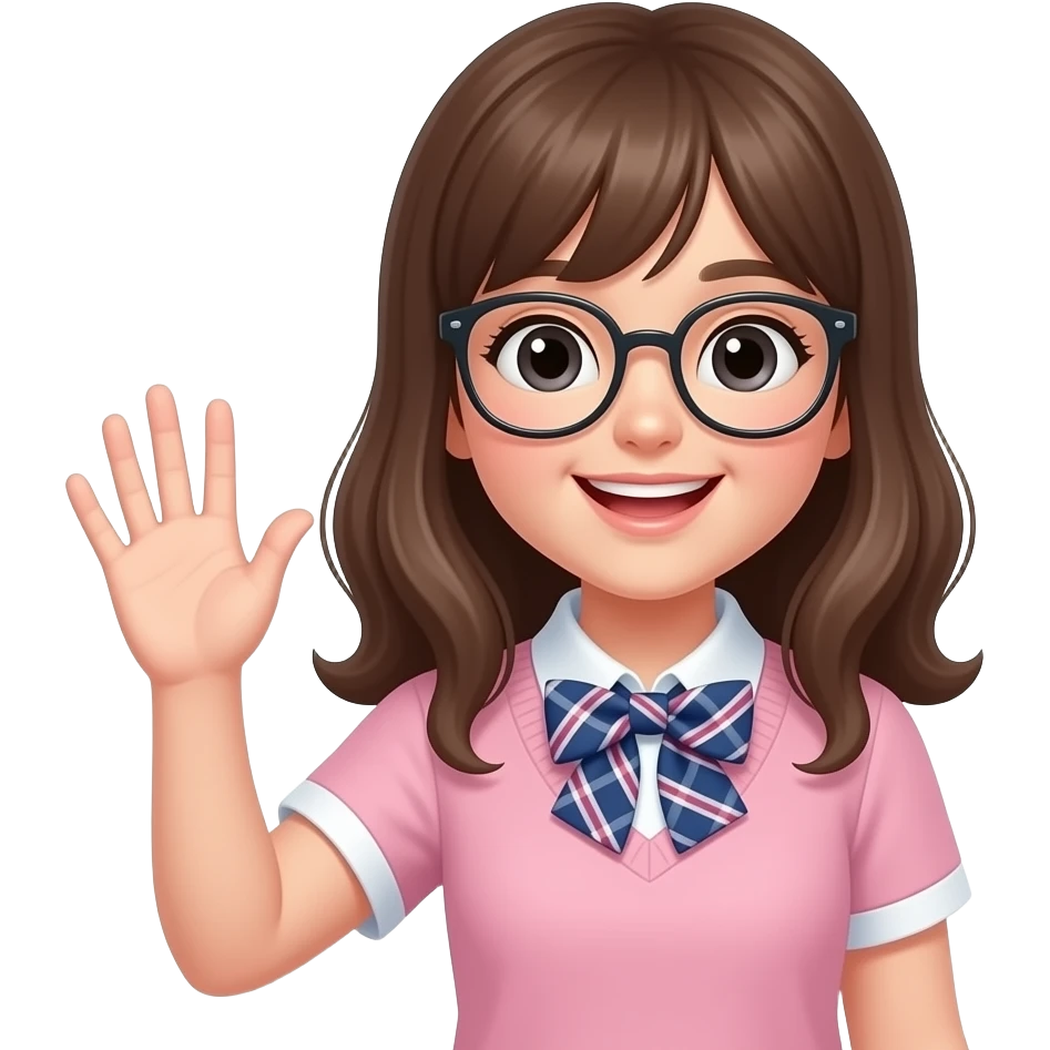 A preppy girl wavy hi to a girl whith glasses emoji