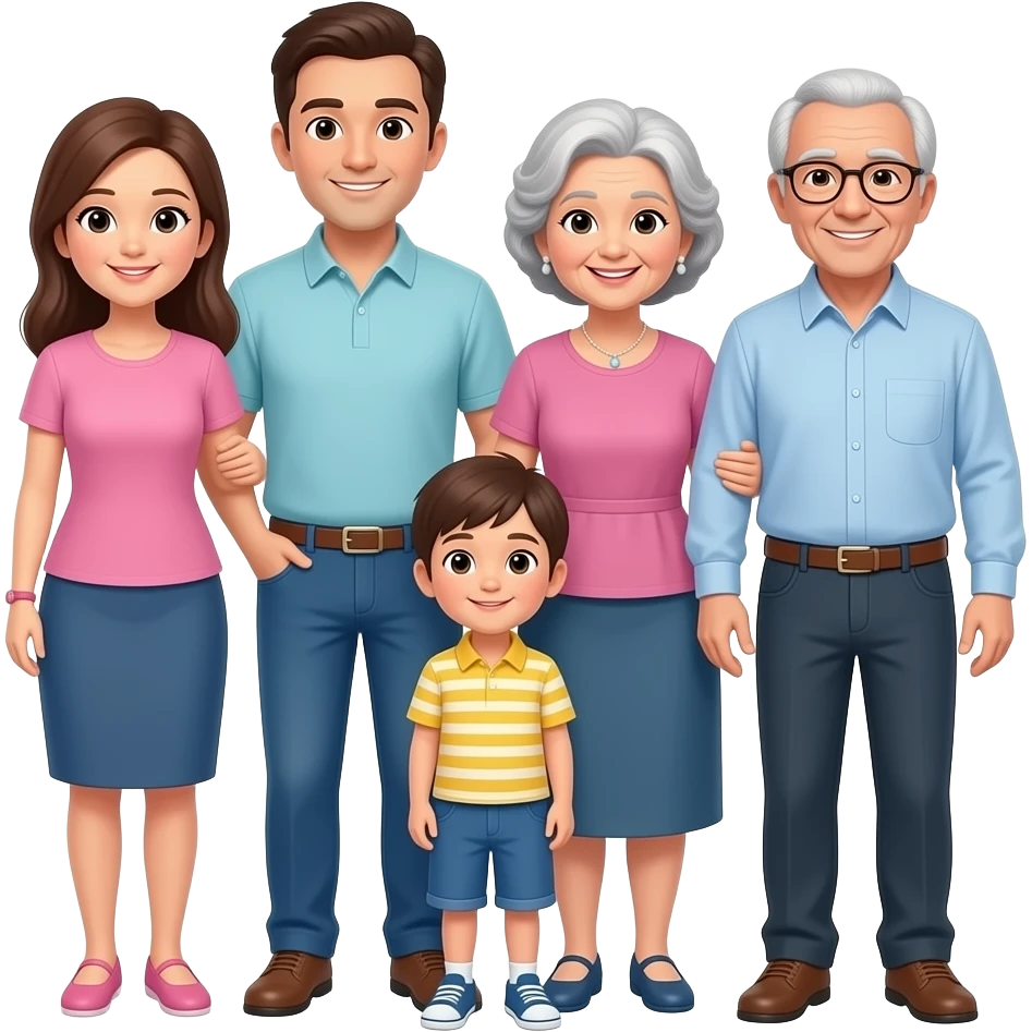 семья мама папа бабушка дедушка дети в полный рост emoji