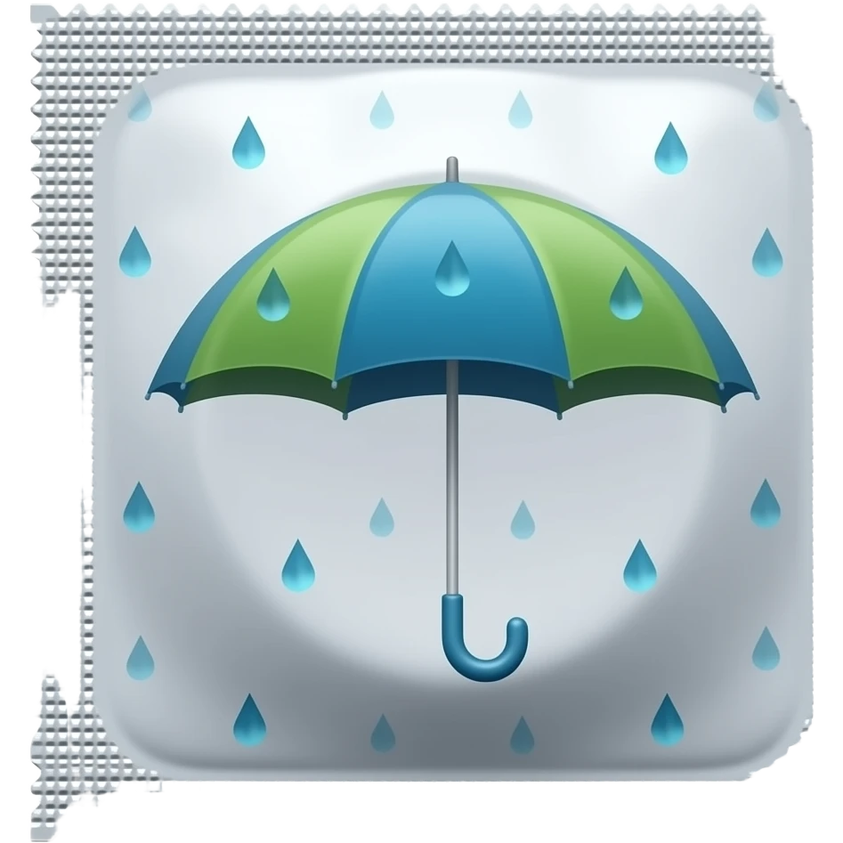 Rain drops over an umbrella emoji but on a condom wrap emoji