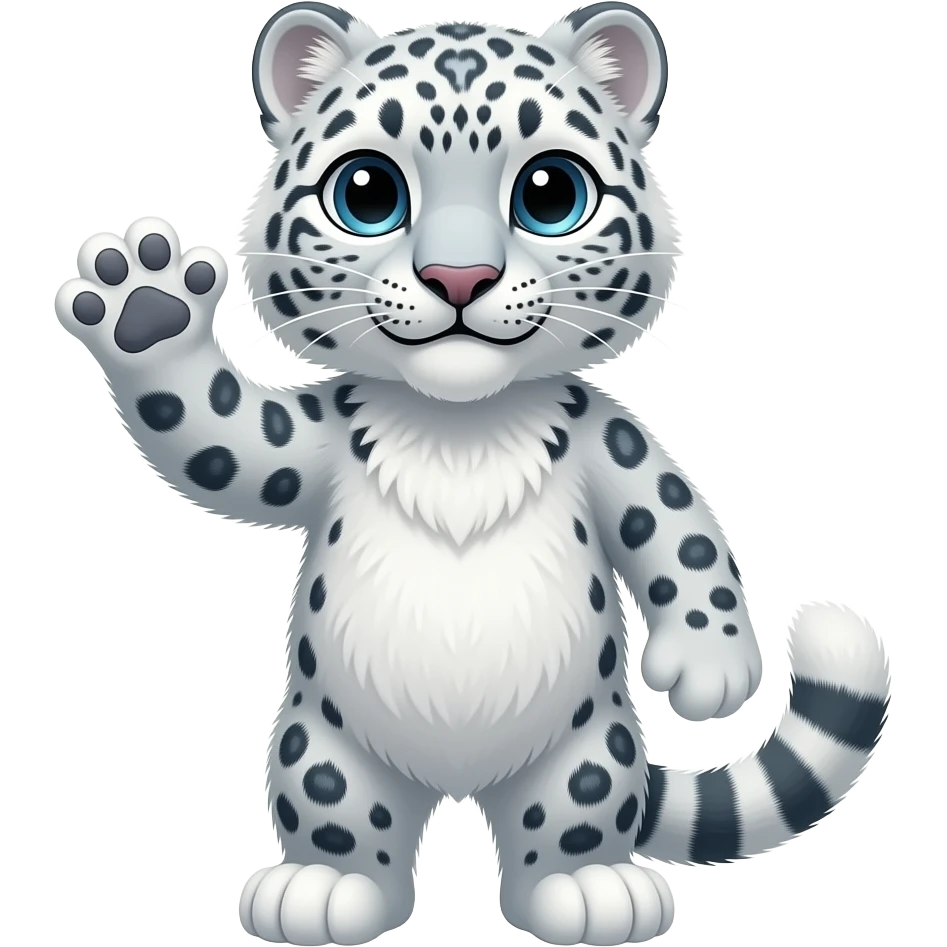 Fluffy Snow leopard waving hi emoji