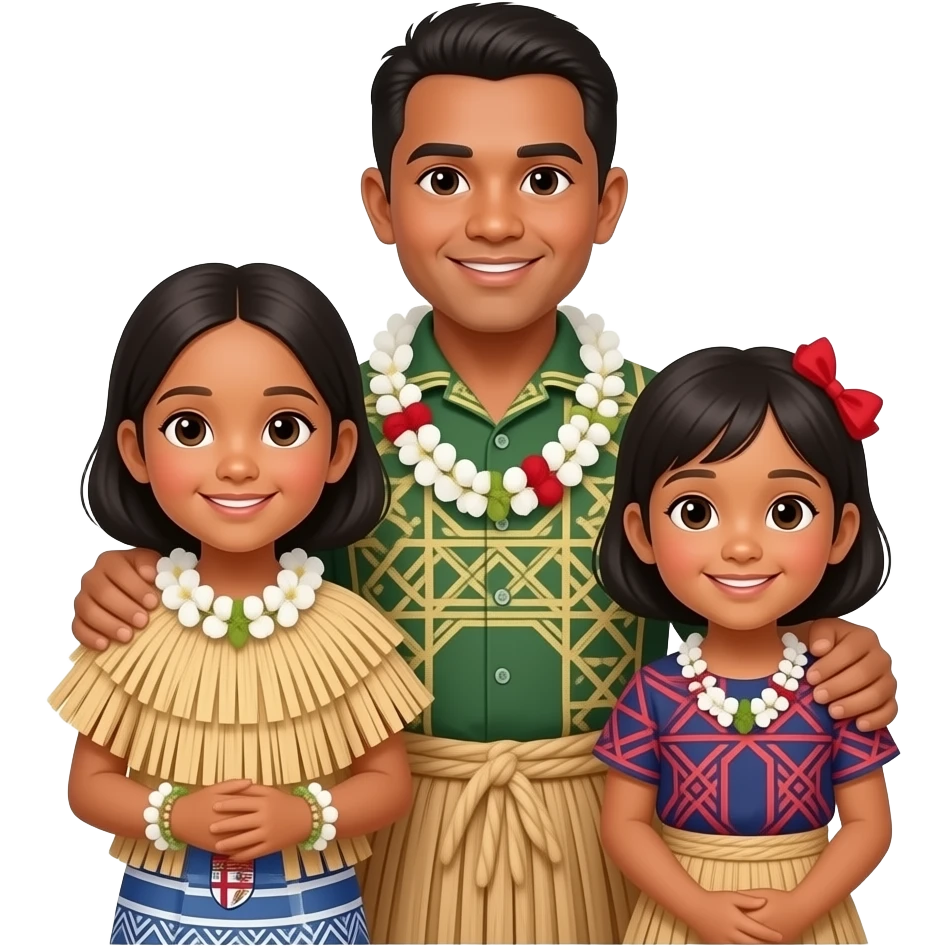fiji family emoji image with 2 young children and cultural cothes emoji