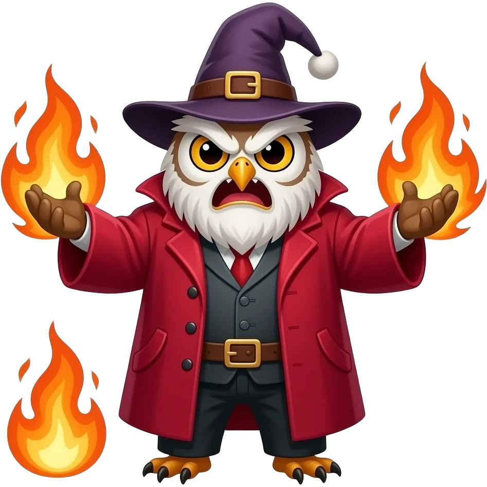Fat owl fire wizard fire effects red coat rage emoji