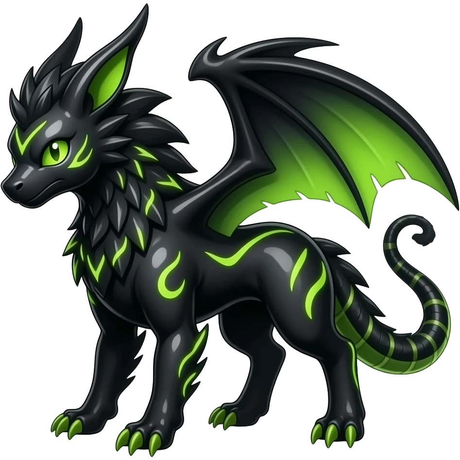 Shiny edgy cool badass feathery spicy oily black with neon-markings Salandit-Salamence-Ekans-Seviper-Rapidash-Salazzle-Fakemon-hybrid emoji