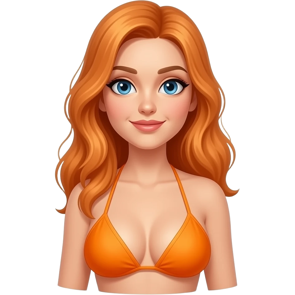 A emoji yellow woman with Orange hair with gigantic breasts, Big ass, Orange bikini emoji