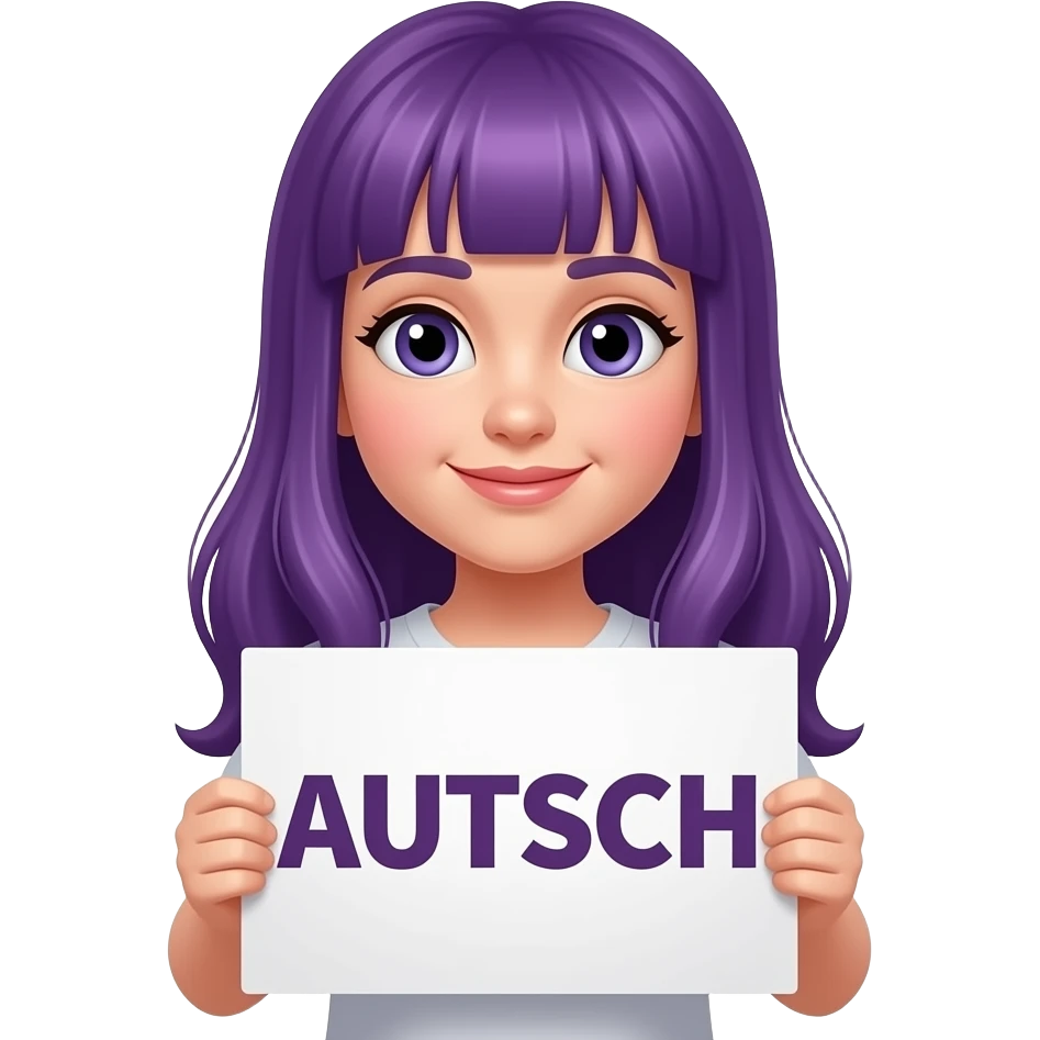 girl with long purple hair holding a AUTSCH... sign emoji