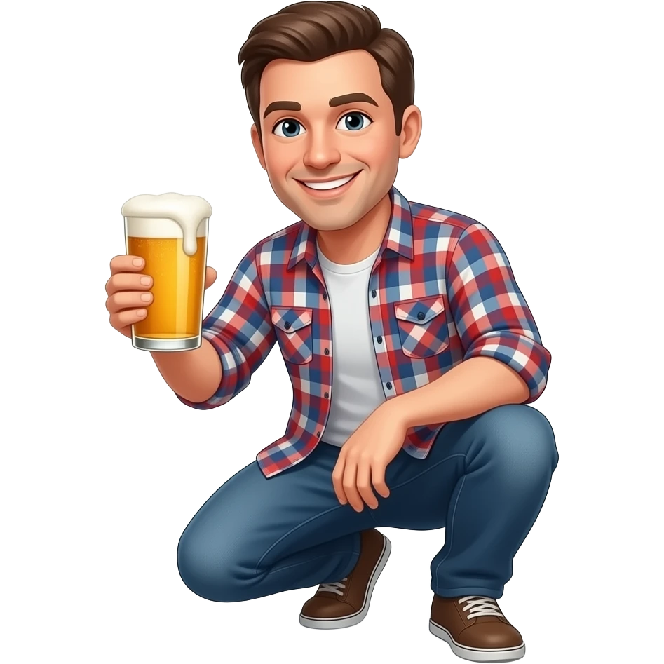 Гопник сидит на корточках, в руке пиво, улябается emoji