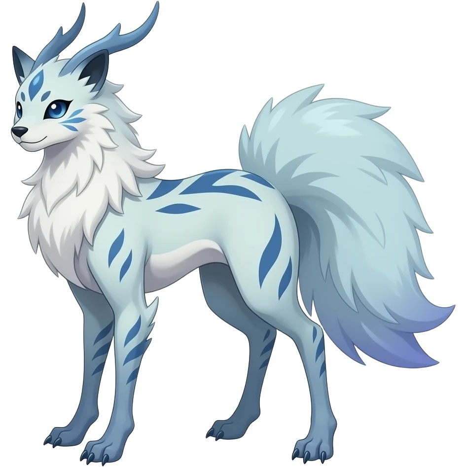 Slim thin lanky scrawny tall elegant oriental feral painted Asian Absol-Glaceon-Amaura-Aurorus-Sylveon-fusion-hybrid-creature emoji
