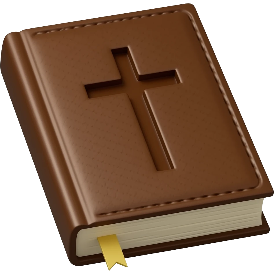 a 3D brown cover bible with a Christian cross on it. emoji